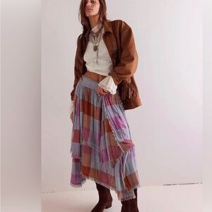 Free People one Multicolor Plaid Maxi Skirt